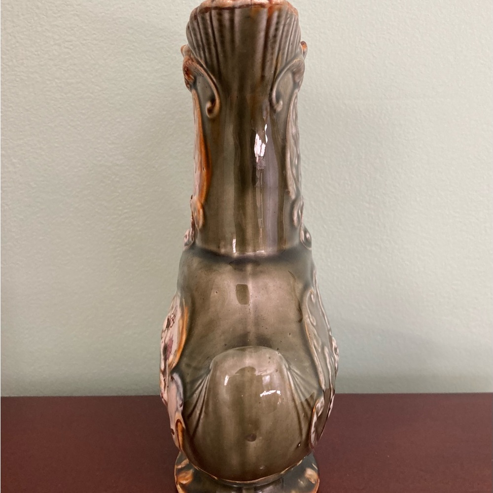 🍀Rare German Majolica Khaki Green Floral Pitcher - Picture 3 of 6